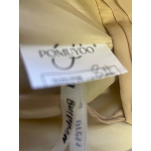 BRIDESMAID DRESS SZ 8 M tan pleated halter belted formal maxi dress new B58 - Picture 7 of 9